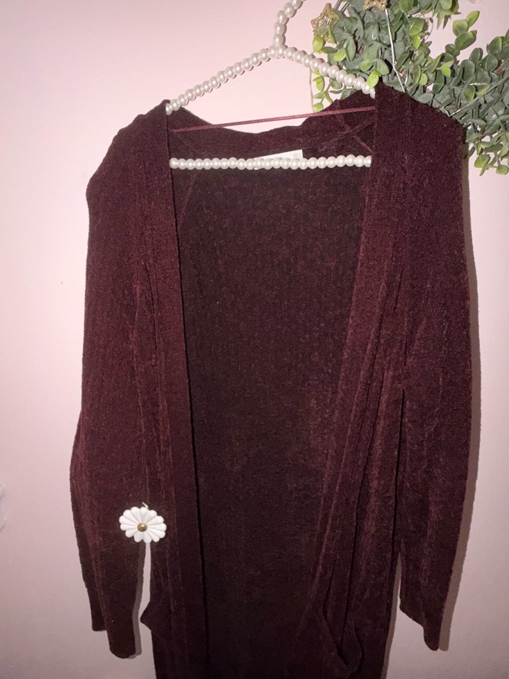 Mango Open-Front Burgundy Cardigan